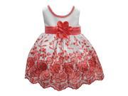 Baby Girls Coral Sequin Floral Detail Beaded Flower Girl Dress 6M