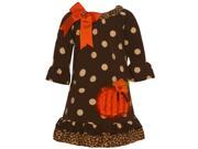 Rare Editions Little Girls Brown Orange Bow Pumpkin Halloween Dress 3T