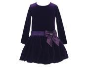 Lito Little Girls Purple Stretch Velvet Bow Accent Bubble Occasion Dress 3T