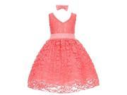 Little Girls Coral Rose Floral Lace Overlay Beaded Waist Occasion Dress 2T