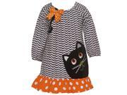 Rare Editions Little Girls Black Cat Face Dotted Bow Halloween Dress 6