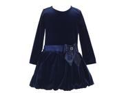 Lito Little Girls Navy Stretch Velvet Bow Accent Bubble Occasion Dress 5