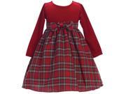Lito Little Girls Red Stretch Velvet Plaid Pattern Bow Occasion Dress 5