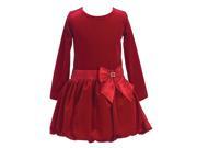 Lito Little Girls Red Stretch Velvet Bow Accent Bubble Occasion Dress 2T