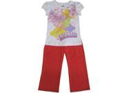 Disney Little Girls White Red Tinker Bell Butterfly Print 2 Pc Pant Set 6X