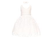 Little Girls Ivory Rose Floral Lace Overlay Beaded Waist Occasion Dress 4T