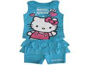 Sanrio Little Girls Blue Kitty Dotted Ruffle Detail 2 Pc Shorts Outfit 6X