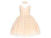 Little Girls Champagne Rose Lace Overlay Beaded Waist Occasion Dress 2T