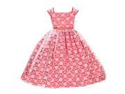 Little Girls Red Floral Lace Overlay Bead Adorned Waist Occasion Dress 4