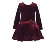 Lito Little Girls Burgundy Stretch Velvet Bow Bubble Occasion Dress 5