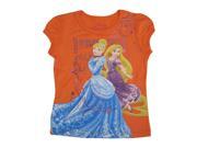 Disney Little Girls Orange Cinderella Rapunzel Print Short Sleeve Tee 6