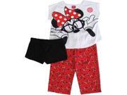 Disney Big Girls Black Red White Minnie Mouse Print 3 Pc Pajama Set 8