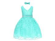 Little Girls Mint Rose Lace Overlay Beaded Waist Sleeveless Occasion Dress 3T