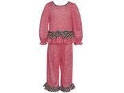 Laura Dare Little Girls Pink Leopard Print Zebra Ruffle 2 Pc Pajama Set 3T