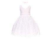 Little Girls White Rose Floral Lace Overlay Beaded Waist Flower Girl Dress 3T