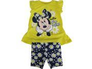 Disney Little Girls Yellow Minnie Floral Print 2 Pc Pant Outfit 4T