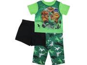Disney Little Boys Green Black Good Dinosaurs 3 Pc Sleepwear Set 2T