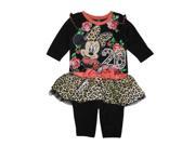 Disney Baby Girls Black Coral Leopard Minnie Mouse Pant Outfit 3M