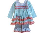 Isobella Chloe Little Girls Cyan Blue Ruffle Autumn Breeze Pants Outfit 3T