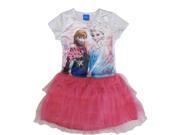 Disney Big Girls White Pink Frozen Anna Elsa Print Tutu Ruffle Dress 10 12