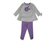 Little Me Little Girls Purple Grey Stripe Floral Applique Legging Set 4T