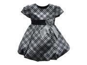 Baby Girls Grey Checkered Flower Sash Short Sleeve Christmas Dress 12M