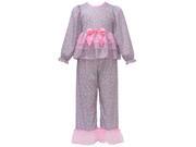 Laura Dare Little Girls Grey Pink Heart Print Long Sleeve 2 Pc Pajama Set 2T
