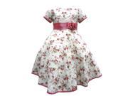 Little Girls Fuchsia Floral Print Sash Short Sleeved Casual Dress 6X