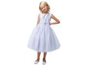 Sweet Kids Little Girls Silver Satin Lace Bow Accented Tulle Easter Dress 4