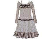 Little Girls Beverly Brown Ivory Striped Circle Off Shoulder Strap Dress 4