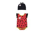 Sozo Baby Girls Red Lady Bug Print Cotton Flutter Sleeve Hat Bodysuit Set 6M