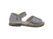 L Amour Girls Silver Glitter Open Toe Buckle Strap Sandals 1 Kids