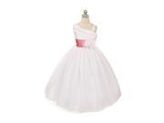 Chic Baby Tulle White Taffeta Coral Sash White Flower Dress Girls 6