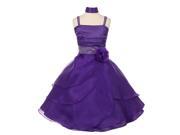 Big Girls Purple Accent Cascade Overlaid Studded Waist Flower Girl Dress 10
