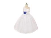 Chic Baby Tulle White Taffeta Royal Blue Sash White Flower Dress Girls 8