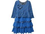 Little Girls Azure Sky Blue Grey Flower Adorned Ruffle Tiered Party Dress 6X