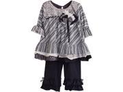 Little Girls Whirlwind Grey Stripe Sequin Adornment Ruffle 2 Pc Pant Set 6X