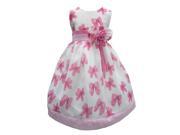 Little Girls Pink Bow Print Sash Flower Adornment Casual Dress 4