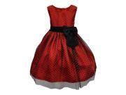 Little Girls Red Black Tiny Dotted Pattern Black Ribbon Bow Christmas Dress 4