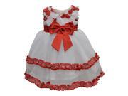 Baby Girls Red White Fabric Flower Embellishment Ruffled Christmas Dress 12M