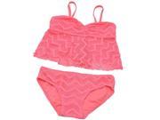 Gossip Girls Big Girls Neon Pink Chevron Perforated Bandeau 2 Pc Swimsuit 7