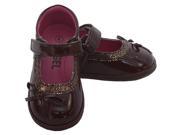 Angel Baby Girl 6 Brown Mary Jane Bow Patent Velcro Strap Shoes