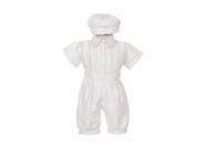Rain Kids Baby Boys Ivory Shantung Silk Embroidered Hat Baptism Jumpsuit Romper 6 9M