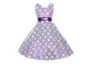 Big Girls Purple Lace Overlay Satin Brooch Sash Junior Bridesmaid Dress 8