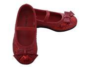 L Amour Little Girl 13 Red Glitter Bow Strap Ballet Slipper Shoe