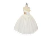 Chic Baby Little Girls Ivory Taupe One Shoulder Ruffle Flower Girl Dress 4