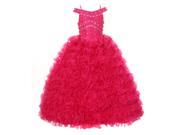 Rain Kids Big Girls Fuchsia Beads Straps Ruffle Organza Pageant Dress 14