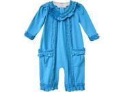 Baby Girls Carnival Turquoise Rusching Ruffle Trim Flower Adorned Romper Suit 3M