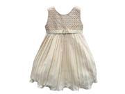 Baby Girls Beige Textured Bodice Broach Pleated Special Occasion Dress 12M