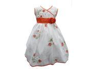 Little Girls Peach Floral Print Adornment Sash V Neckline Casual Dress 6X